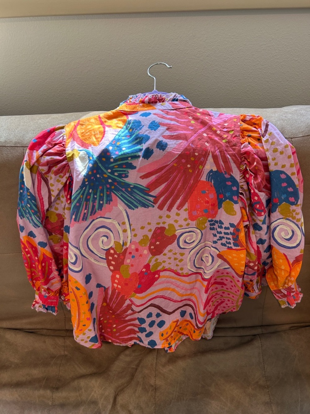 FARM Rio Vibrant Floral Ruffle Blouse — Pink, Orange & Blue small - Picture 3 of 3